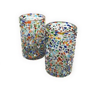 Dos Sueños Mexican Hand Blown Drinking Glasses - Confetti Rock Design - 14oz - Set of 2 - 1 of 4
