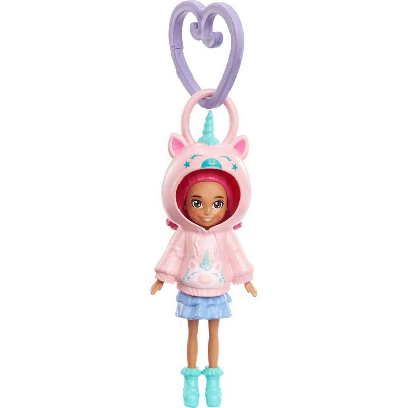 Polly Pocket Friend Clips Margot Doll with Unicorn Hoodie and Purple Heart-Shaped Clip, 2 of 6