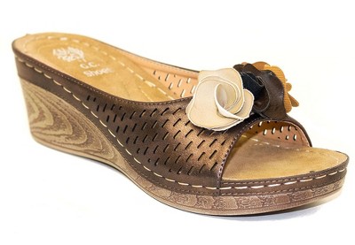GC Shoes Juliet Perforated Flower Comfort Slide Wedge Sandals