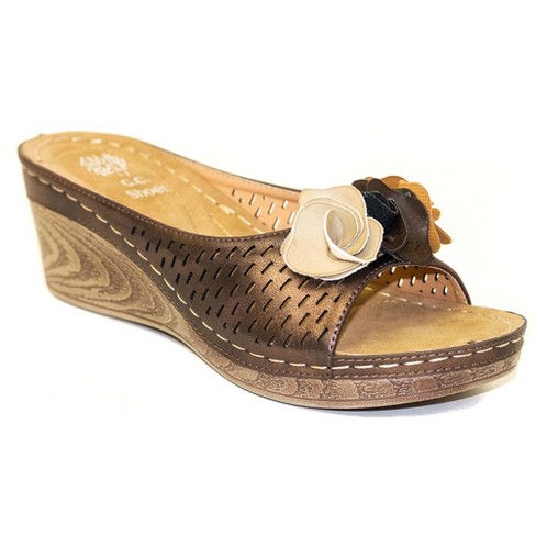 Gc Shoes Juliet Bronze 9.5 Perforated Flower Comfort Slide Wedge ...