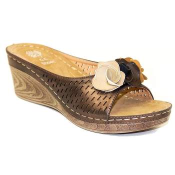 GC Shoes Juliet Perforated Flower Comfort Slide Wedge Sandals