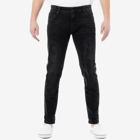 RAW X Men's Slim Fit Stretch Distressed Jeans in JET BLACK Size 34X32