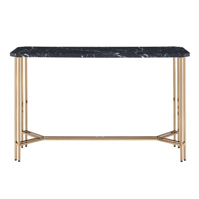Daxton Black Faux Marble Rectangular Sofa Table with Gold Metal Base