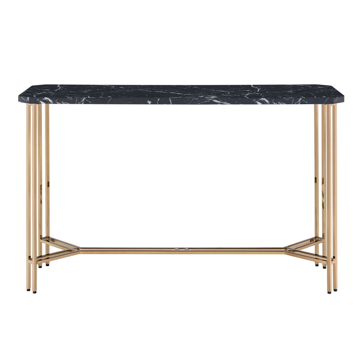 faux marble console table front view with gold metal legs