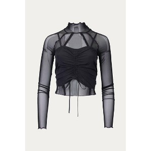 Women's TWO-PIECE LAYERED MESH AND STRETCH-JERSEY TURTLENECK TOP - ZEMETA - 1 of 1