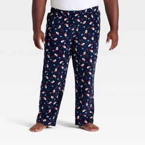 Men's Santa Print Microfleece Holiday Matching Family Pajama Pants - Wondershop™ Navy Blue - 1 of 4