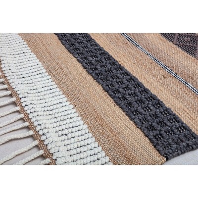 Handmade Black and Beige Wool Stripe Area Rug
