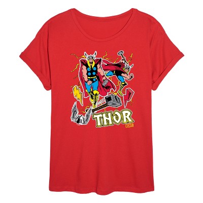 Women's - Marvel - Thor Stickers Style Oversized Graphic T-Shirt