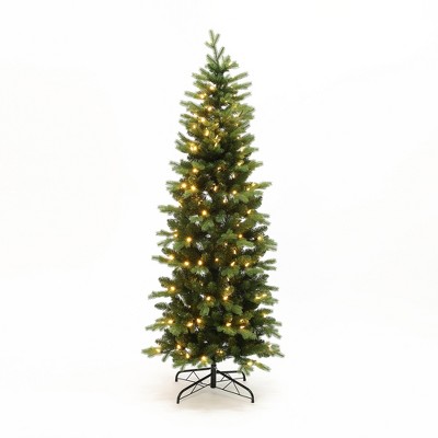 LuxenHome 6Ft Pre-Lit Green PE/PVC Branches Artificial Christmas Tree with Metal Stand