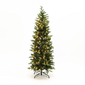 LuxenHome 6Ft Pre-Lit Green PE/PVC Branches Artificial Christmas Tree with Metal Stand - 1 of 4