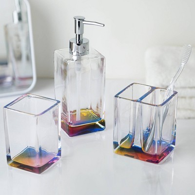 Clear Glass Iridescent Soap and Lotion Dispenser with Chrome Pump