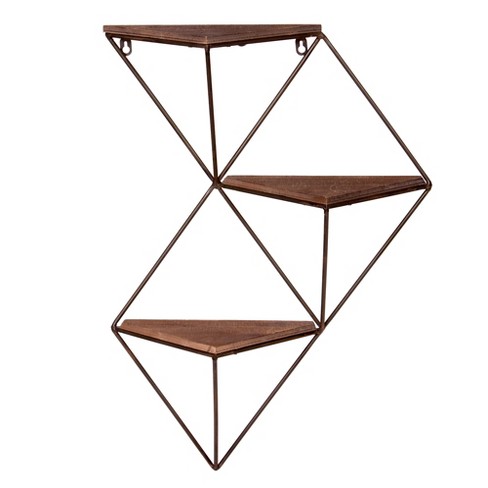 25 38 X17 5 Three Step Wood And Metal Geometric Wall Shelf Black