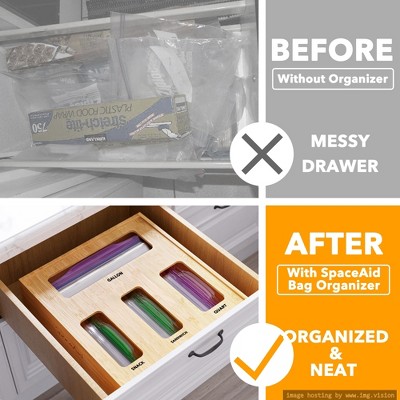 Bamboo 4-Slot Food Storage Bag Organizer for Kitchen Drawer