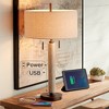 Franklin Iron Works Hugo Modern Mid Century Table Lamp 28 1/2" Tall Whitewashed Column with USB Charging Port Oatmeal Drum Shade for Living Room House - 2 of 4