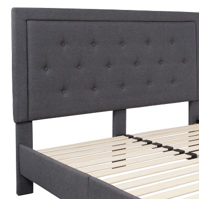 Modern Queen-Sized Upholstered Platform Bed with Tufted Headboard in Dark Gray