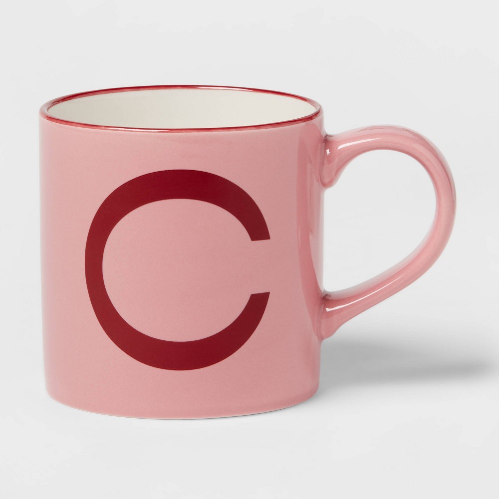 Photos - Glass 16oz Stoneware Monogram Mug 'C' Pink - Opalhouse™