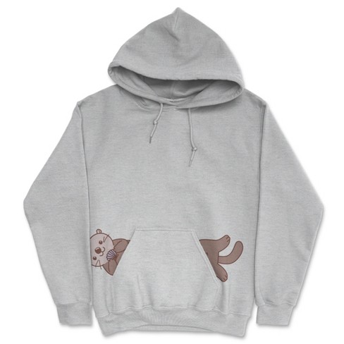 Sea Otter Unisex Hoodie Funny Cute Pocket Graphic Swimming Otter Hooded Sweatshirt Crazy Dog Hoodie Light Grey S