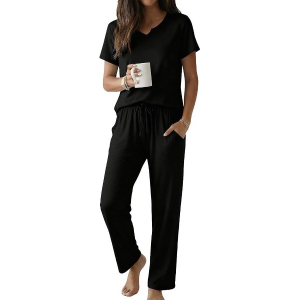 Pijama de Mujer de 2 Piezas, Escote en V, Manga Corta y Pantalón Largo, con Estampado, para Dormir - Ekouaer 7