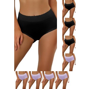 INSPIRE CHIC Women's Cotton Solid High-Rise Lace Trim Tummy Control Full Coverage Briefs 9 Packs - 1 of 4