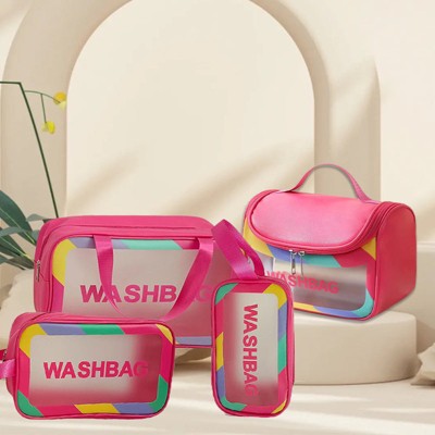 Wash Bag 4 Piece PVC+PU Waterproof Wash Bag Portable Large Capacity Transparent Travel Wash Bag Cosmetic Storage Bag Swimming Bag