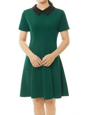 Allegra K Women's Contrast Doll Collar Short Sleeves Mini Flare Dress