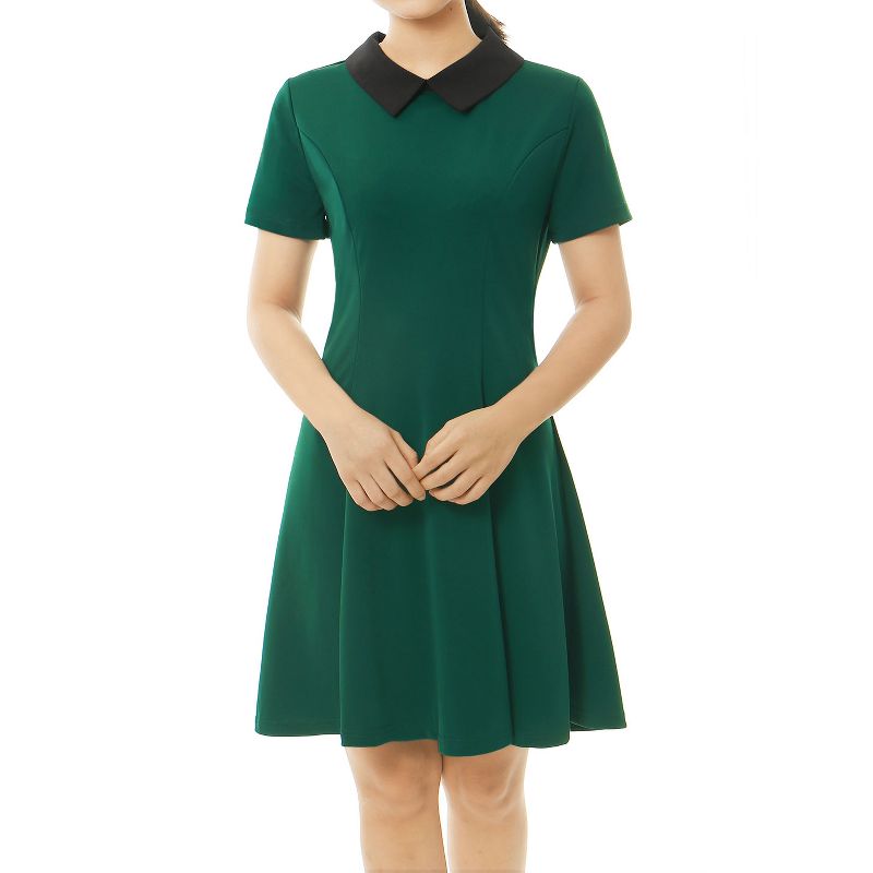 Allegra K Women's Contrast Doll Collar Short Sleeves Above Knee Flare Dress, 1 of 6