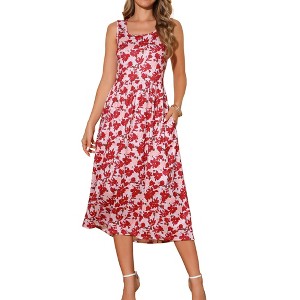 INSPIRE CHIC Women's Summer Sleeveless Beach Boho Vintage Floral Flowy Sundress with Pocket - 1 of 4