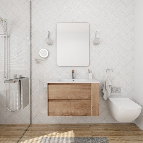 30" Wall Mounted Bathroom Vanity With Gel Sink Side Shelf Waterproof ...