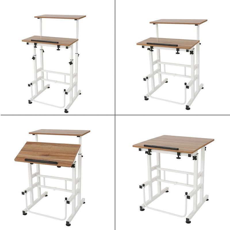 SDADI L101XWFDT Adjustable-Height Steel-Framed Mobile Standing Office Computer Desk with 2 Tiers and Lockable Caster Wheels, 2 of 7