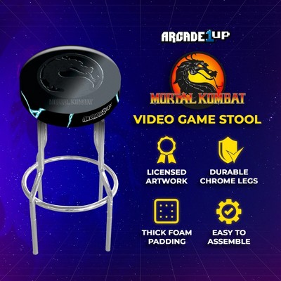Arcade1Up Midway Mortal Kombat Adjustable Stool with Leg Extenders, Padded Seat, and Chrome Steel Finish for Home, Bar Stools, and Video Game Chairs