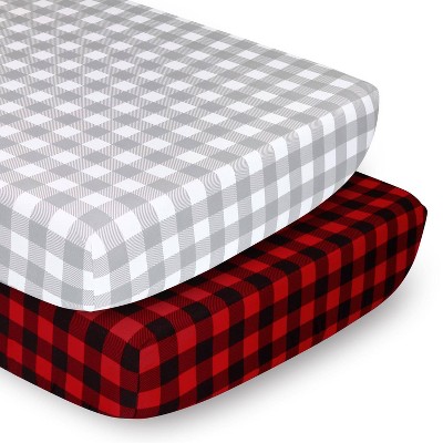 The Peanutshell Fitted Crib Sheets - Buffalo Plaid and Gray Plaid - 2pk