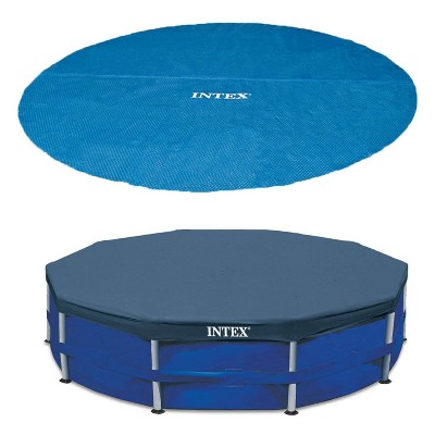 Intex 15 Foot Round Debris Cover and Vinyl Solar Cover for Above Ground Pools