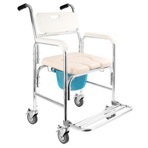 Topteng Multifunction Wheeled Mobile Toilet Commode Shower Chair Wheelchair For Elderly - 1 of 4