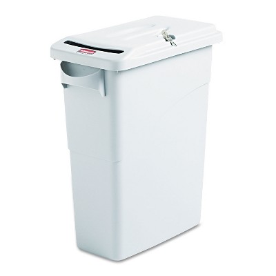 Rubbermaid Commercial Slim Jim Confidential Document Receptacle w/Lid Rectangle 15.875gal Lt Gray