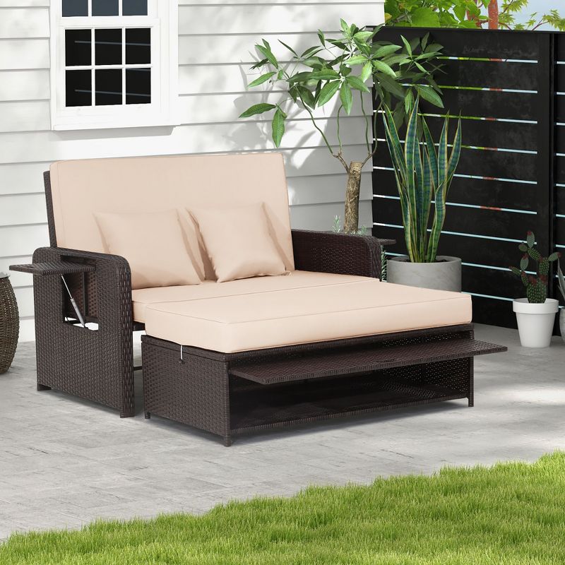 Costway Patio Rattan Loveseat Set Daybed Lounge Storage Ottoman Side Tables Adjust, 1 of 11