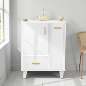 Mshliw 24" Bathroom Vanity with Sink, Solid Wood Frame, Door Shelf, Deep Drawer & 2-Tier Pull-Out Basket, Modern Freestanding Cabinet - 1 of 4