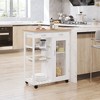 HOMCOM 28" Rolling Kitchen Trolley Serving Cart Storage Cabinet Bamboo Top with Wire Basket & Door Cabinet & Drawers, White - 3 of 4