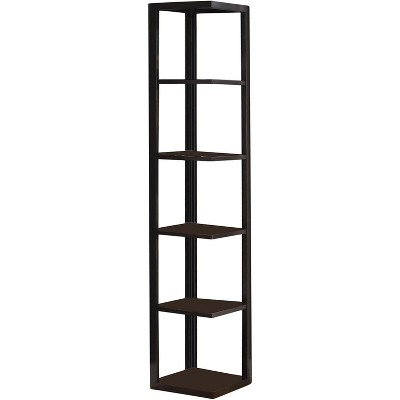 King's Brand Wood Wall Corner 5-Tier Bookshelf Case, Espresso Finish