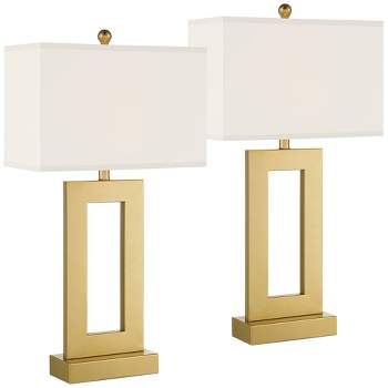 360 Lighting Marshall 30" Tall Open Rectangle Large Modern Luxe End Table Lamps Set of 2 Gold Finish Metal White Shade Living Room Bedroom Bedside