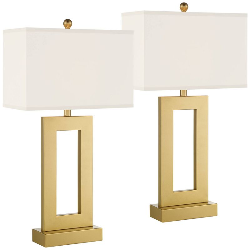 360 Lighting Marshall 30" Tall Open Rectangle Large Modern Luxe End Table Lamps Set of 2 Gold Finish Metal White Shade Living Room Bedroom Bedside, 1 of 10