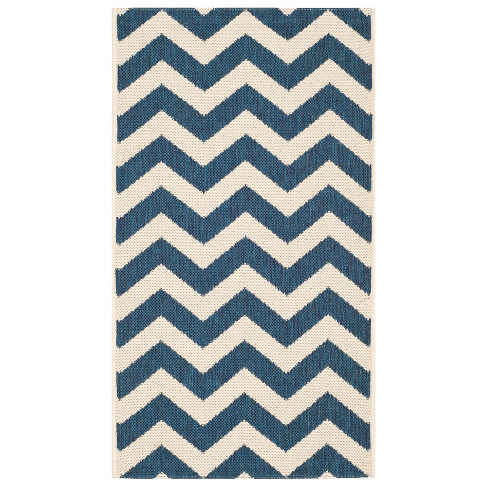 2'7inX5' Rectangle Elvas Outdoor Patio Rug Navy/Beige - Safavieh