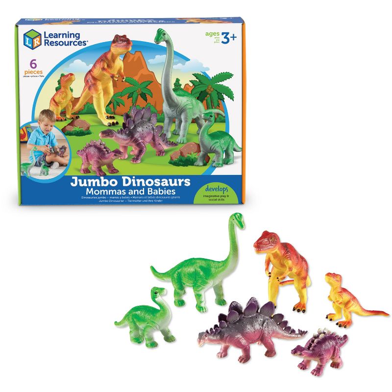 Learning Resources Jumbo Dinosaurs, Mommas and Babies, T-Rex, Stegosaurus, and Brachiosaurus, 6 Animals, 1 of 7