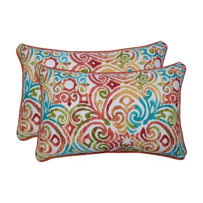 2pk Corinthian Rectangular Outdoor Throw Pillow Dapple Blue - Pillow Perfect