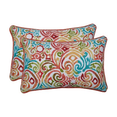 2pk Corinthian Rectangular Outdoor Throw Pillow Dapple Blue - Pillow Perfect