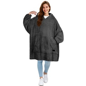 Tirrinia Women Men Fleece Blanket Hoodie Sweatshirt, Oversized Wearable Blanket Pullover with Hooded, Cozy Gift for Woman Wife - 1 of 4