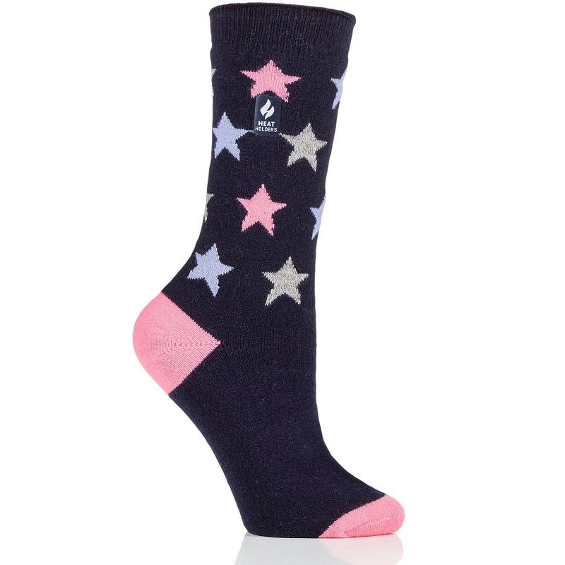 Heat Holders® Women's Cosmos ULTRA LITE™ Solid Star Crew Socks | Thermal Yarn | Lightweight Winter Socks Tight Fit Shoes | Warm + Soft, Hiking, Cabin, Cozy at Home Socks | 3X Warmer Than Cotton, 1 of 3