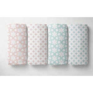 Bacati - Petals/Floral  Muslin Swaddling Blankets set of 4 Aqua/Coral - 1 of 4