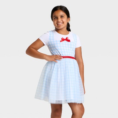 Girls' Wizard of Oz Dorothy Tulle Character Dress - White/Light Blue