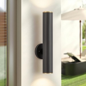 Rennnsan Trelline 17"W Hardwired Cylinder Aluminum Modern LED Dimmable Outdoor Wall Sconce in Black - 1 of 4