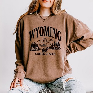 Simply Sage Market Women's Lightweight Garment Dyed Graphic Sweatshirt Wyoming Forest Scene - 1 of 3